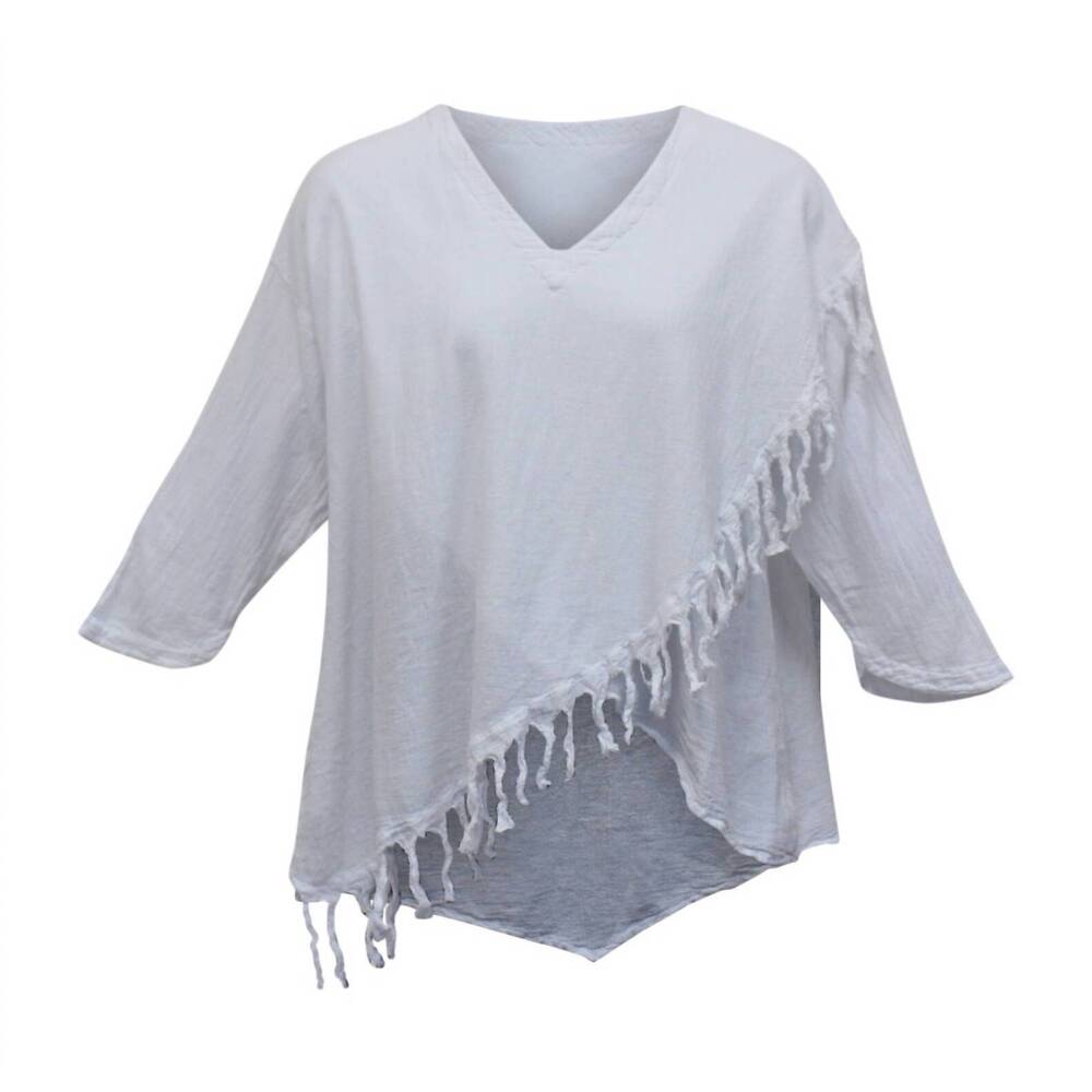 NEW MARIA DE GUADALAJARA women's fringe cotton gauze top in white